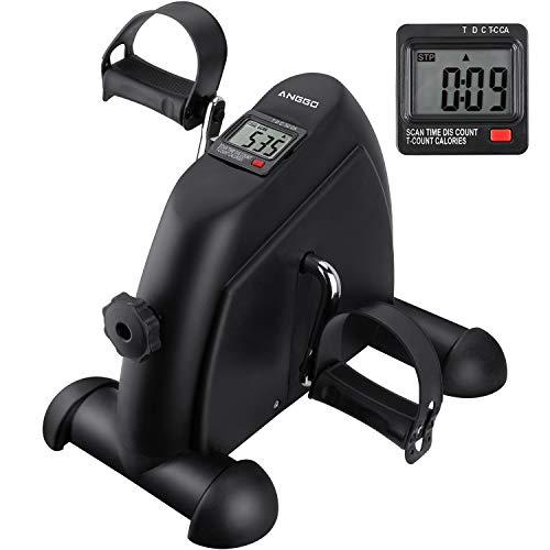 ANGGO Mini Bicicleta Estática, Pedales Estaticos para Entrenamiento de Brazos y Piernas, Pedaleador con LCD Pantalla y Resistencia Ajustable para Hacer Ejercicio en Casa con Alfombra Antideslizante