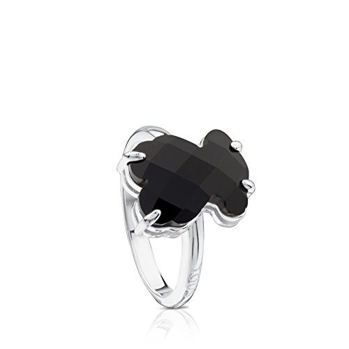 Anillo TOUS Erma de Plata de Primera Ley con oso de Ónix Negro, Tamaño Oso: 1,2 cm, Talla 13,5