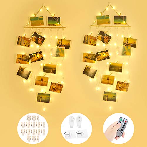 Anpro 2 PCS Luces LED Foto Clip de Cadena,Luz Cadena Foto de Estilo Bohemio, Luces Decorativas Habitacion, 58 Leds con Gancho y Control Remoto, Luz para Navidad,Fiesta,Cumpleaños