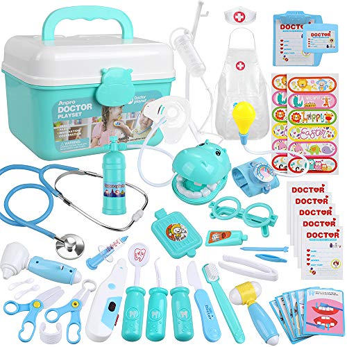 Anpro 46 pcs Kit Maletin de Doctor y Enfermera,Juegos de Niños,Kit de Dentista con Estetoscopio y Abrigo,Regalo para Niños en Fiestas,Cumpleaños,Navidad, Juego de Roles del Doctor Anpro 46 pcs Kit Maletin de Doctor y Enfermera,Juegos de Niños,Kit de Dentista con Estetoscopio y Abrigo,Regalo para Niños en Fiestas,Cumpleaños,Navidad, Juego de Roles del Doctor