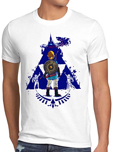 A.N.T. Breath Link Blue Camiseta para Hombre T-Shirt Hyrule Gamer, Talla:S, Color:Blanco