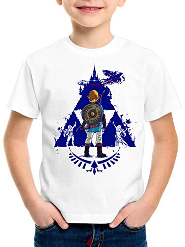 A.N.T. Breath Link Blue Camiseta para Niños T-Shirt Hyrule Gamer, Color:Blanco, Talla:128