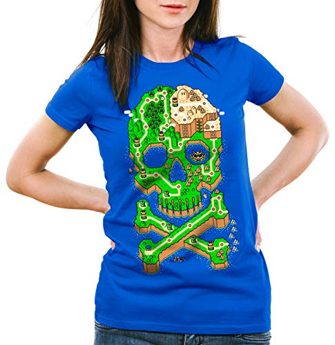 A.N.T. Mario Skull Camiseta para Mujer T-Shirt cráneo Consola de Videojuegos Super World, Talla:XS