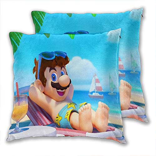 anzonto Juego de 2 fundas de almohada de Super Mario Sunshine Beach Life para sofá, cama, silla, decoración de 60 x 60 cm