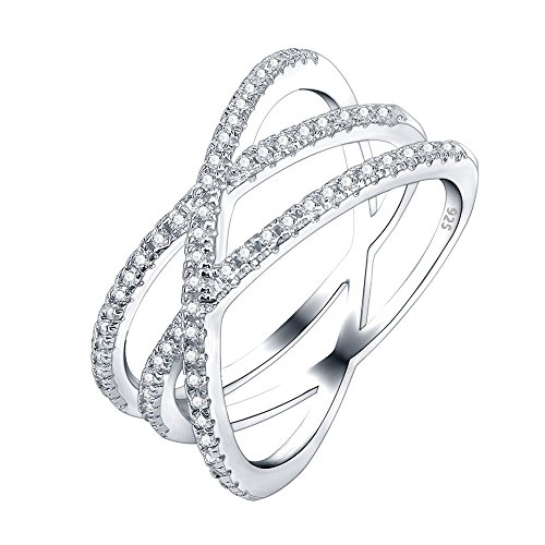 AoedeJ Anillo doble cruz de plata de ley 925 Infinity X anillo CZ Eternity boda anillos para mujeres