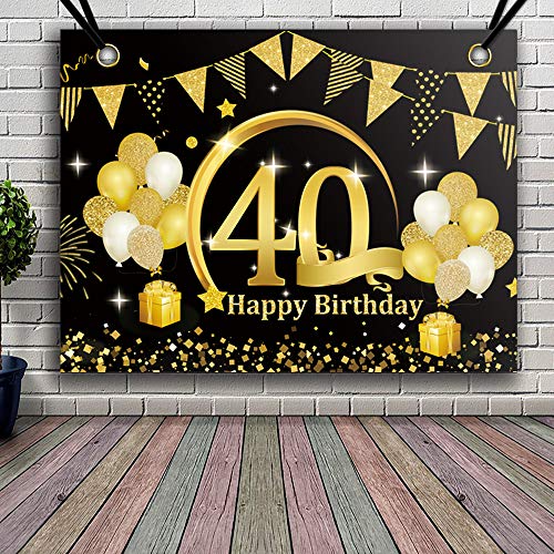 APERIL Decoración de Fiesta de 40 Cumpleaños de Oro Negro, Póster de Tela Cartel Extra Grande para 40 Aniversario Feliz Cumpleaños Pancarta de Fondo Materiales de Fiesta de 40 Años Cumpleaños