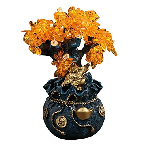 Árbol del dinero bonsai feng shui Estilo chino Feng Shui cristal de cuarzo citrino árbol del dinero lingote monedero Bonsai decoración del estilo de la oficina en casa regalos de 7,8 pulgadas (dos tam