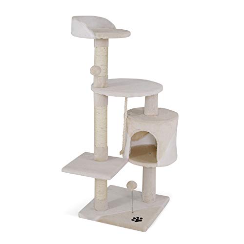 Árbol rascador para gatos, 112 cm (beige / blanco)