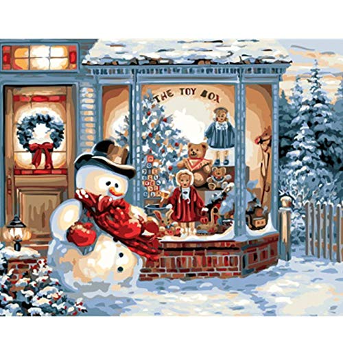 ARgnqu DIY Pintar por números muñeco de Nieve Haciendo Guardia en Navidad Pintura de Lienzo por números para Adultos con Pincel y Pintura acrílica, Pintura para adu40X60cm(Sin Marco)