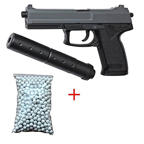 ASG - Pack de regalo Airsoft Pistola DL60 Socom negro de 6 mm con sonido silencioso, 0,5 julio, 600 bolas de regalo.
