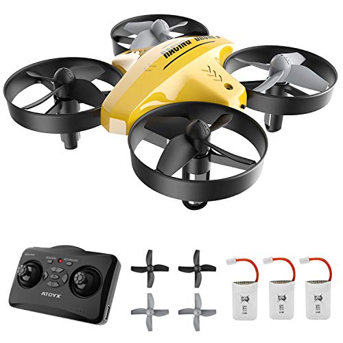 ATOYX Mini Drone, AT-66C RC Drone Niños 3D Flips, Modo sin Cabeza, Estabilización de Altitud, 3 Modos de Velocidad, 4 Canales 6-Ejes, 3 Baterías, Regalo para Niños y Principiantes (Amarillo)