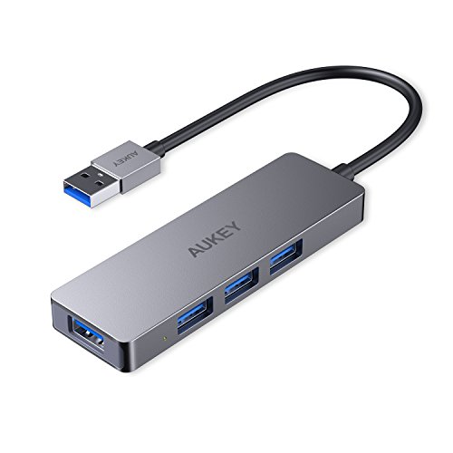 AUKEY Hub USB 3.0 de 4 Puertos de Datos Ultrafino de Aluminio USB Data Hub para Apple MacBook Air, Mac Pro/Mini, Microsoft Surface Pro, DELL XPS 15 - Gris Espacial