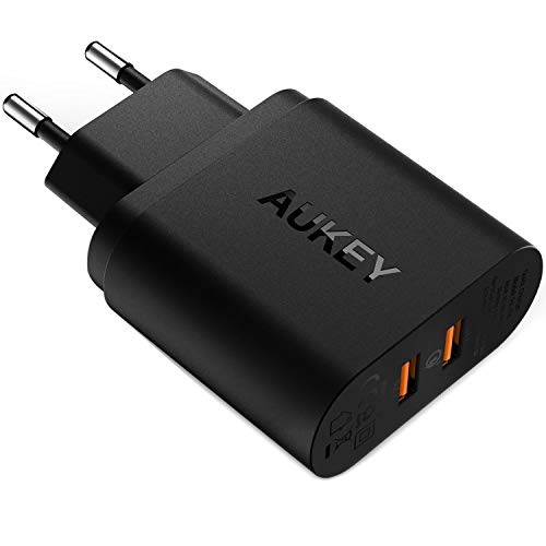 AUKEY Quick Charge 3.0 Cargador de Pared 39W Dual Puerto Cargador Móvil para Samsung Galaxy S8 / S8+/ Note 8, iPhone XS / XS Max / XR, iPad Pro / Air, HTC 10, LG G5 / G6 y más