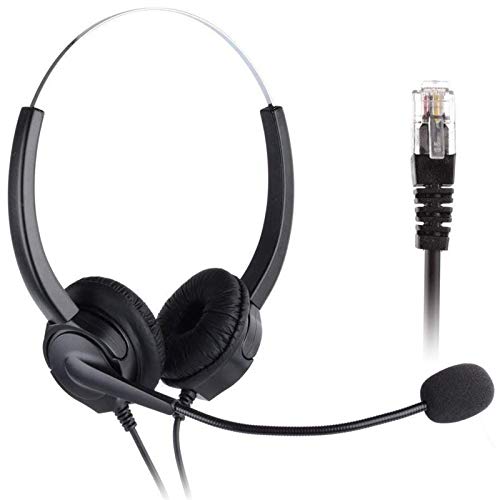 Auriculares Teléfono Fijo, PChero Binaural Auricular con 4-Pin RJ9 Jefe de Cristal y Mic Cancelación de Ruido, para Mayoría Teléfonos Fijos, Cascos