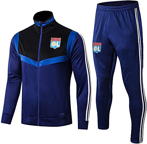 AWMSSR Conjunto de Camisetas de fútbol para Hombre - Chándal de Entrenamiento de fútbol Lyǒn Chaquetas para Correr de Manga Larga Uniformes Deportivos-Metro_Azul