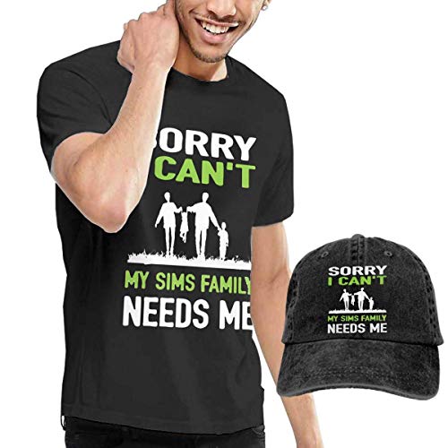 AYYUCY Camisetas y Tops Hombre Polos y Camisas, Men's T-Shirt and Hats Sorry I Can't My Sims Family Needs Me Fashion Sport Casual tee and Baseball Cap