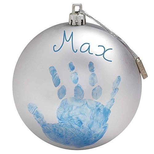 Baby Art My Christmas Fairy Adorno de Navidad con Huella de mano de bebé, Bola personalizad para árbol, Adorno navideño original, Plata