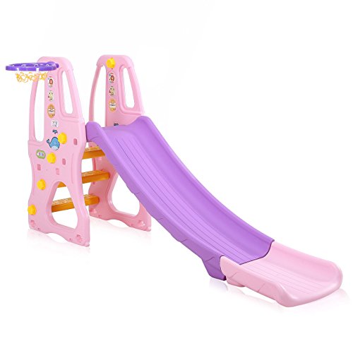 Baby Vivo Tobogán Parque para Infantil Niños Recto Diapositiva Interior y Aire Libre Juguetes Jardín en Púrpura/Rosado