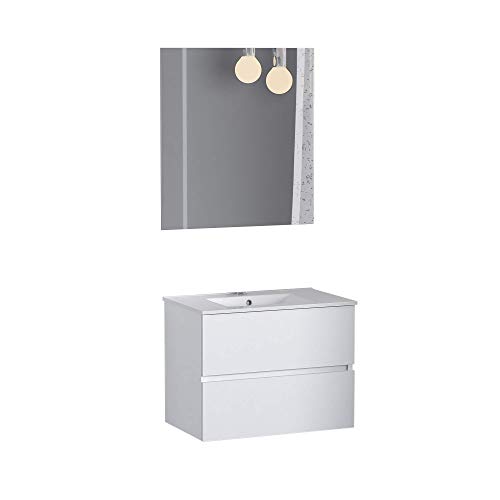Baikal 280034130 Conjunto de Mueble de Baño suspendido a la Pared con Fondo reducido, con Lavabo y Espejo, Dos cajones, Medidas, Melamina 16, Blanco Mate, 50 X 55 X 40 cm Baikal 280034130 Conjunto de Mueble de Baño suspendido a la Pared con Fondo reducido, con Lavabo y Espejo, Dos cajones, Medidas, Melamina 16, Blanco Mate, 50 X 55 X 40 cm