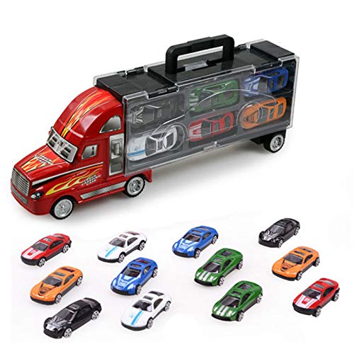 BakaKa Vehículo de Transporte de camión de Transporte de Coche de Juguete con 12 Piezas de Mini Coches de Metal Coloridos para niños y niñas
