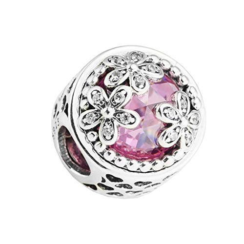 BAKCCI 2017 Europa primavera moda rosa deslumbrante margarita pradera cuentas DIY compatible con pulseras originales Pandora plata 925 Charm Jewelry