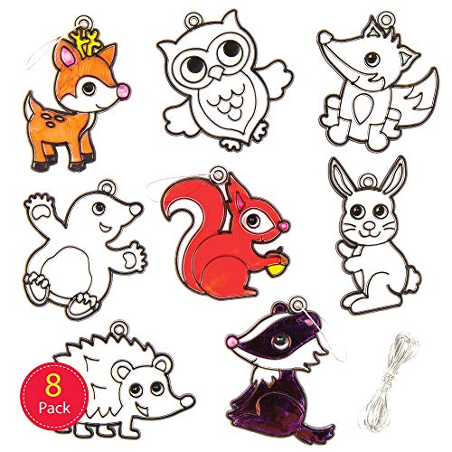 Baker Ross Animales del bosque en decoraciones para ventanas para colorear (Pack de 8), suncatcher con efecto de vidrio de colores para que los niños realicen y exhiban Baker Ross Animales del bosque en decoraciones para ventanas para colorear (Pack de 8), suncatcher con efecto de vidrio de colores para que los niños realicen y exhiban