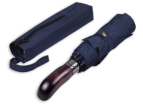 Balios Bailos_umb_paraguas de viaje Prestige negro y goma, mango de madera real, apertura y cierre automático, toldo doble ventilado, color azul marino oscuro con mango de madera real Balios Bailos_umb_paraguas de viaje Prestige negro y goma, mango de madera real, apertura y cierre automático, toldo doble ventilado, color azul marino oscuro con mango de madera real