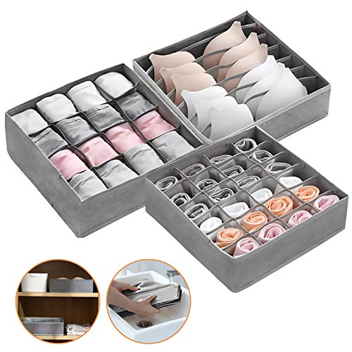 Ballery organizadores de cajones de Tela, 3 Unidades Organizadores de Ropa Interior, Plegable Ropa Interior Cajas de Almacenamiento para Calcetines, Sostenes, Corbatas Ballery organizadores de cajones de Tela, 3 Unidades Organizadores de Ropa Interior, Plegable Ropa Interior Cajas de Almacenamiento para Calcetines, Sostenes, Corbatas