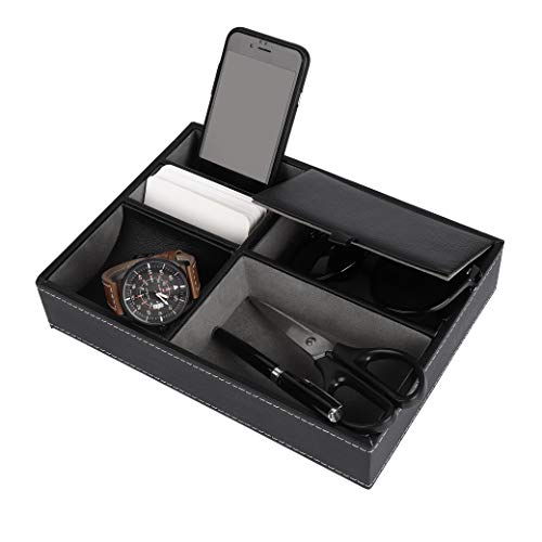 Bandeja de Valet Cuero para Hombres - Caja de Almacenamiento Escritorio o Aparador Organizador, Captura para Llaves, Teléfono, Billetera, Moneda, Joyería y Mesa de Noche (Negro, 25 x 19 x 5cm) Bandeja de Valet Cuero para Hombres - Caja de Almacenamiento Escritorio o Aparador Organizador, Captura para Llaves, Teléfono, Billetera, Moneda, Joyería y Mesa de Noche (Negro, 25 x 19 x 5cm)