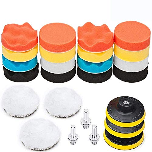 BangShou Esponja de Pulido Coche 25pcs Set de Almohadillas Para Pulir Almohadillas kit de Ajuste con Taladro Adaptador para Coche (Esponja pulidora de 3 pulgadas) BangShou Esponja de Pulido Coche 25pcs Set de Almohadillas Para Pulir Almohadillas kit de Ajuste con Taladro Adaptador para Coche (Esponja pulidora de 3 pulgadas)