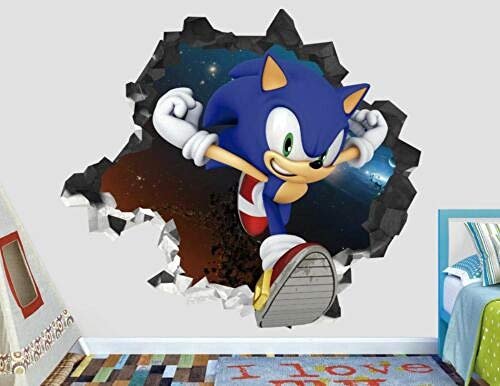BAOWANG Pegatinas de pared Vinilo infantil Sonic Adventure decoración niños rotos 3d pegatina arte vinilo