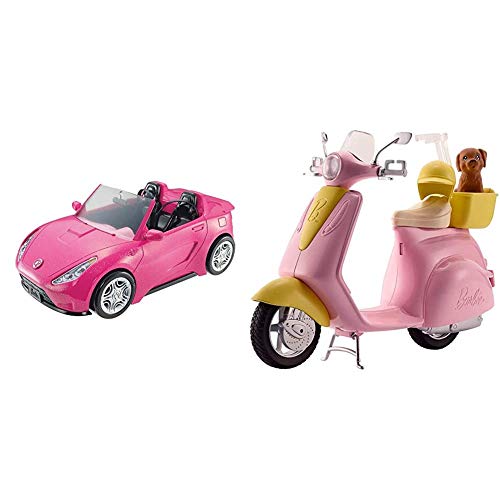 Barbie - Coche descapotable de Barbie - barbie Coche - (Mattel DVX59) + Accesorios Moto de Barbie, Regalo para niñas y niños 3-9 años (Mattel FRP56)