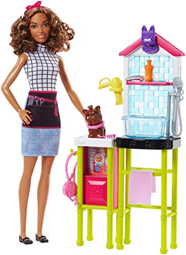 Barbie Quiero Ser peluquera canina, muñeca con accesorios (Mattel FJB31)