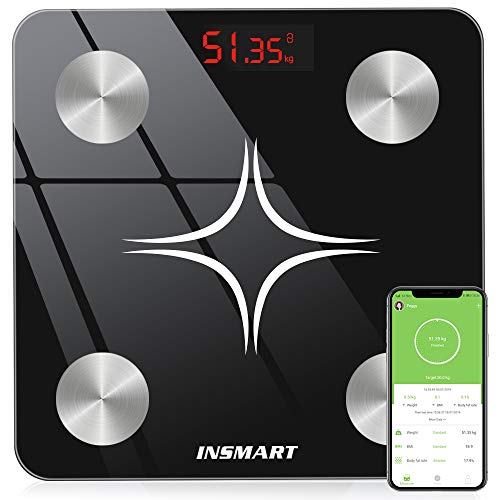 Báscula Grasa Corporal Báscula de Baño Bluetooth, INSMART Wireless Báscula Baño Digital Analizar Más de 13 Funciones, Monitores de Composición Corporal Máximo 180kg para Andriod y iOS (Negro) Báscula Grasa Corporal Báscula de Baño Bluetooth, INSMART Wireless Báscula Baño Digital Analizar Más de 13 Funciones, Monitores de Composición Corporal Máximo 180kg para Andriod y iOS (Negro)