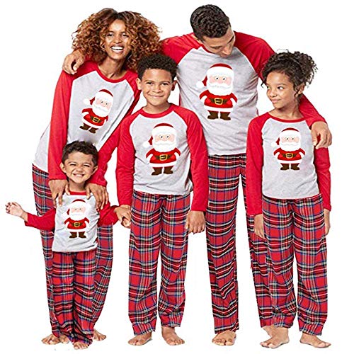 BaZhaHei-Navidad Mamá Papá Noel Tops Blusa Pantalones Pijamas Familiares Ropa de Dormir Trajes de Navidad Conjunto Traje de Servicio a Domicilio de Manga Larga Damas para Mujer niño