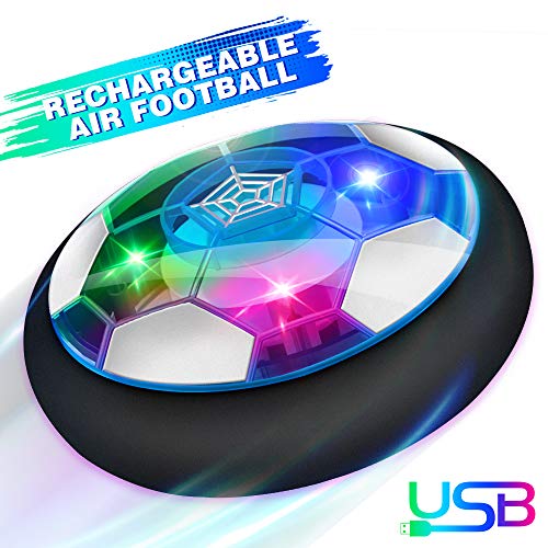 Baztoy Juguete Niños Balón Fútbol Flotant, Pelotas Juguete Regalos Niños Niñas Edad 3,4,5,6,7,8,9-12 años Recargable Pelota Futbol con Protectores de Espuma Suave Luces LED, Air Power Soccer Regalos