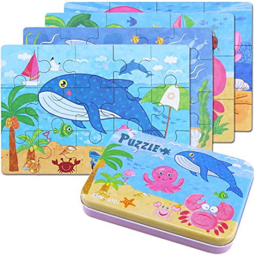 BBLIKE Jigsaw Wooden Puzzles Toy in a Box for Kids, Pack of 4 with Varying Degree of Difficulty Educational Learning Tool Best Birthday Present for Boys Girls (Criaturas del Mar) BBLIKE Jigsaw Wooden Puzzles Toy in a Box for Kids, Pack of 4 with Varying Degree of Difficulty Educational Learning Tool Best Birthday Present for Boys Girls (Criaturas del Mar)