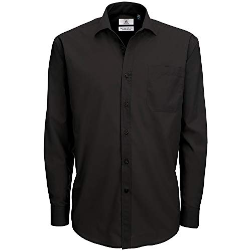 B&C Mens Smart Long Sleeve Poplin Shirt Camisa de Oficina, Negro (Black 000), 19.5 (Talla del Fabricante: XXXX-Large) para Hombre