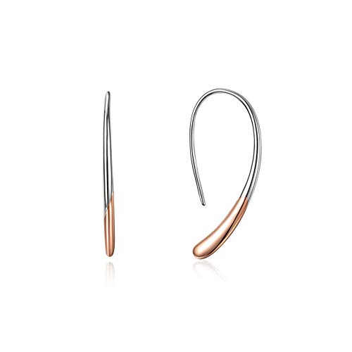 BDD CO. Mujer Pendientes, Pendientes largos para mujer, elegantes pendientes de plata de ley S925 chapados en oro blanco y rosa, con caja de regalo, estilo simple BDD CO. Mujer Pendientes, Pendientes largos para mujer, elegantes pendientes de plata de ley S925 chapados en oro blanco y rosa, con caja de regalo, estilo simple