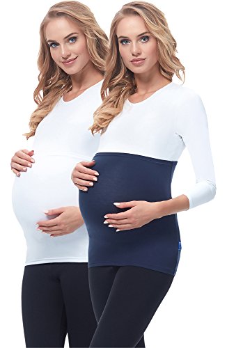 Be Mammy Bandas de Maternidad del Vientre Pack de 2 para Mujer 169 (Azul Oscuro/Blanco, 40/42)
