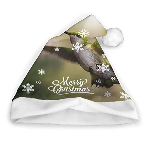 beautiful& Gorro de Papá Noel de celuloide de colibrí Verde Gorro de Papá Noel de Navidad de Felpa Corta con puños Blancos Gorro de Navidad de Tela de Felpa para Adultos