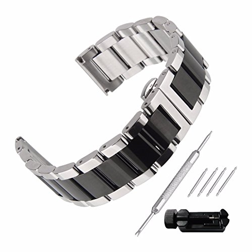 Beauty7 Correa para Reloj de Acero Inoxidable Hebilla Plateada y Negra Dos Tonos Correa con Herramientas Reemplazo Doble Claps de Bloqueo 16mm 18mm 20mm 21mm 22mm 23mm 24mm Beauty7 Correa para Reloj de Acero Inoxidable Hebilla Plateada y Negra Dos Tonos Correa con Herramientas Reemplazo Doble Claps de Bloqueo 16mm 18mm 20mm 21mm 22mm 23mm 24mm