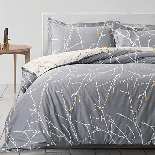 Bedsure Funda Nordica Algodon 100% - Juego de Funda de Edredón Gris para Cama 230x220 cm con 2 Fundas de Almohada 40x75cm - con Patrón Reversible de 100% Algodón Muy Suave Transpirable