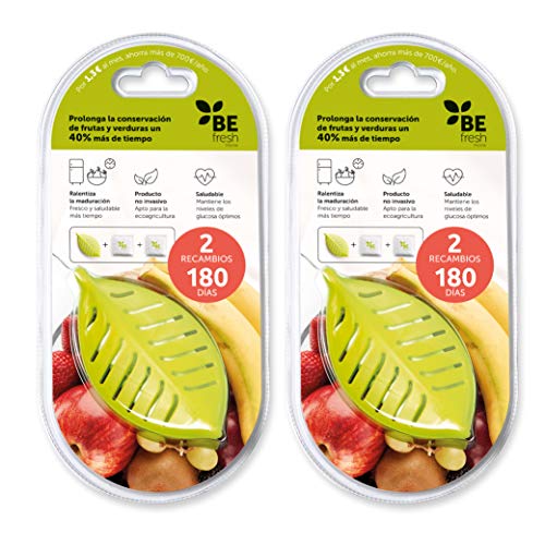 BEfresh HOME - Frutas y verduras FRESCAS durante un 40% más de TIEMPO | Para uso dentro y fuera de la nevera | Pack de 1 año | 2 Recipientes + 4 Sachets | Made in Spain