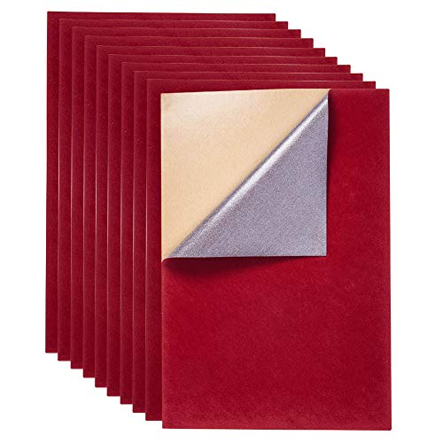 BENECREAT 20PCS Tela de Terciopelo (Rojo Oscuro) Tela pegajosa Hojas posteriores Hojas Adhesivas traseras, Hoja A4 (21 cm x 30cm), Duradera y Resistente al Agua, Multiusos