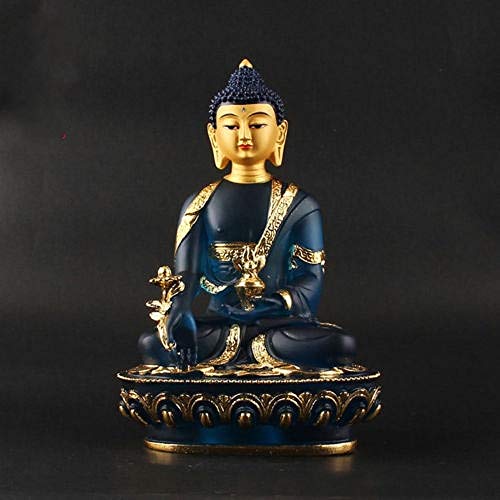 BENGKUI Escultura,Budismo Tibetano Pintura A Mano Estatua De Resina Decoración De Coche Medicina Buda Azul