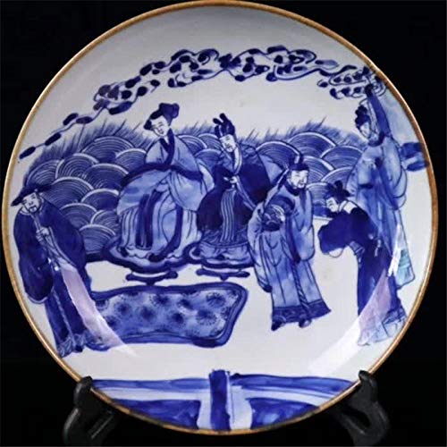 BENGKUI Escultura,Porcelana Azul Y Blanca, Belleza Antigua, Patrón De Caracteres para Mujeres, Plato De Porcelana China, Plato De Fruta, Plato Ornamental, Regalo