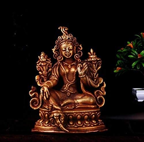 BENGKUI Escultura,Tíbet Budismo Tibetano Hecho A Mano Antigua Estatua De Budda Cobre Dorado Verde Tara Buda