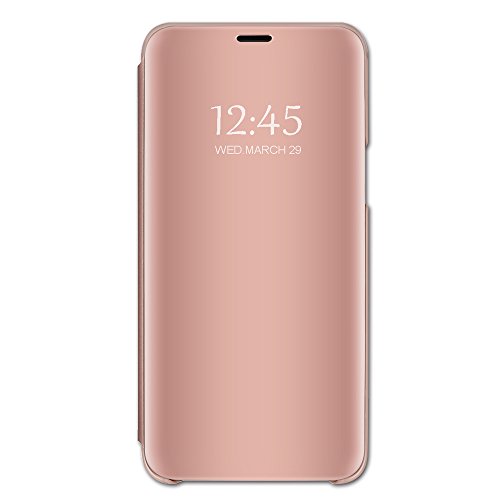 Beryerbi Funda Xiaomi Redmi 5,Carcasa Xiaomi Redmi 5 Plus Espejo Mirror Flip PC Hard Case Ultra Delgada Anti-Scratch Protector Cover Soporte Plegable Caso Duro para Redmi 5/5+ (Oro rosa, Redmi 5 Plus)