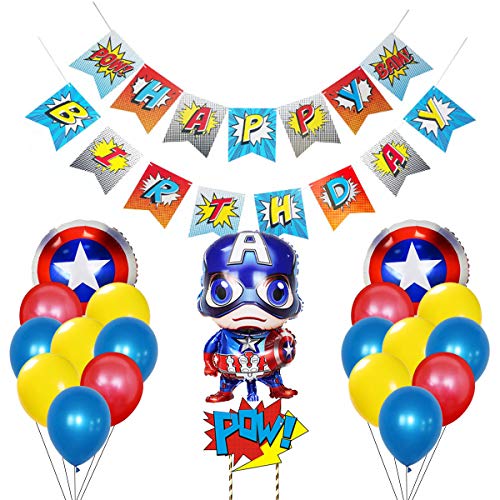 BESLIME Hero Party Supplies HAPPY BIRTHDAY Gaming Banner, Super hero Themed Balloons for Boys Birthday Party